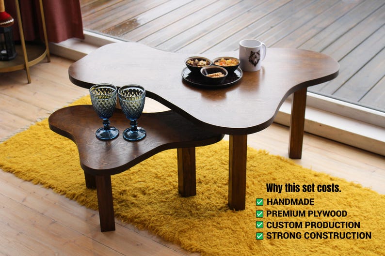 Space saving nesting coffee tables set of 2 stacked together