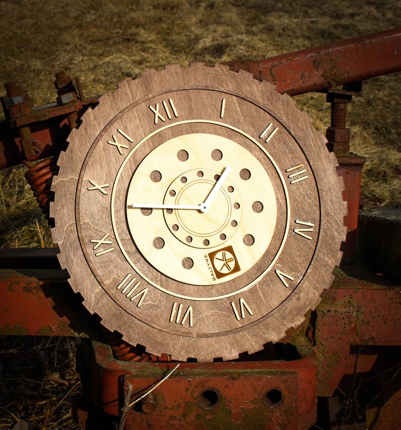 Large wall clock 15.7 / Wood wall clock / Garage clock / Etsy