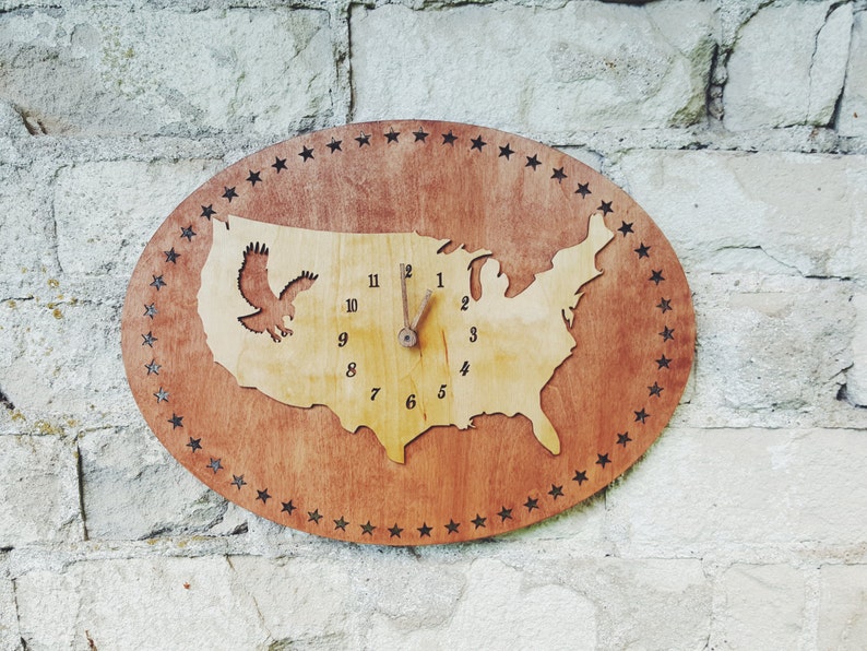 Wooden clock / United states map / Wood wall clock / Silent Etsy