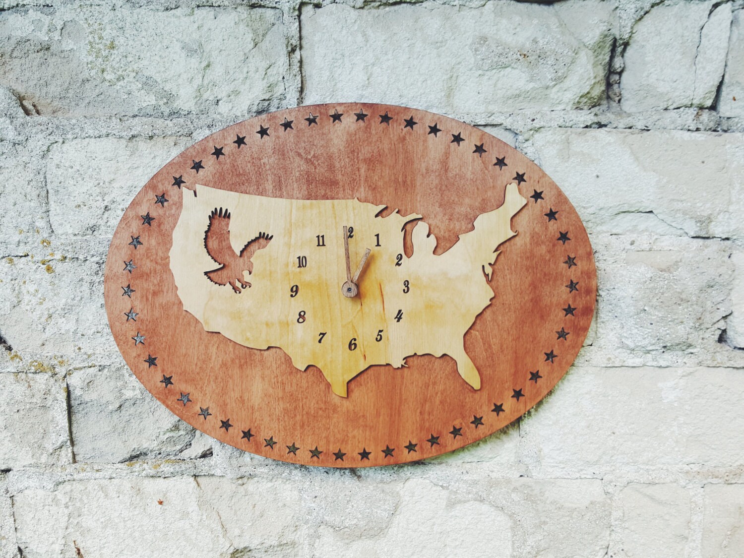 Wooden clock / United states map / Wood wall clock / Silent Etsy