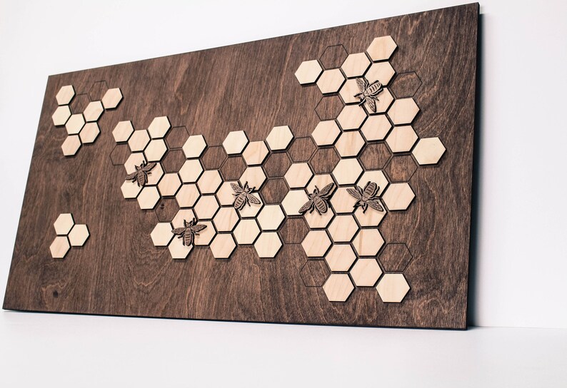 Honeycomb wall art Wood wall decor Bees Honeybee bee wood | Etsy