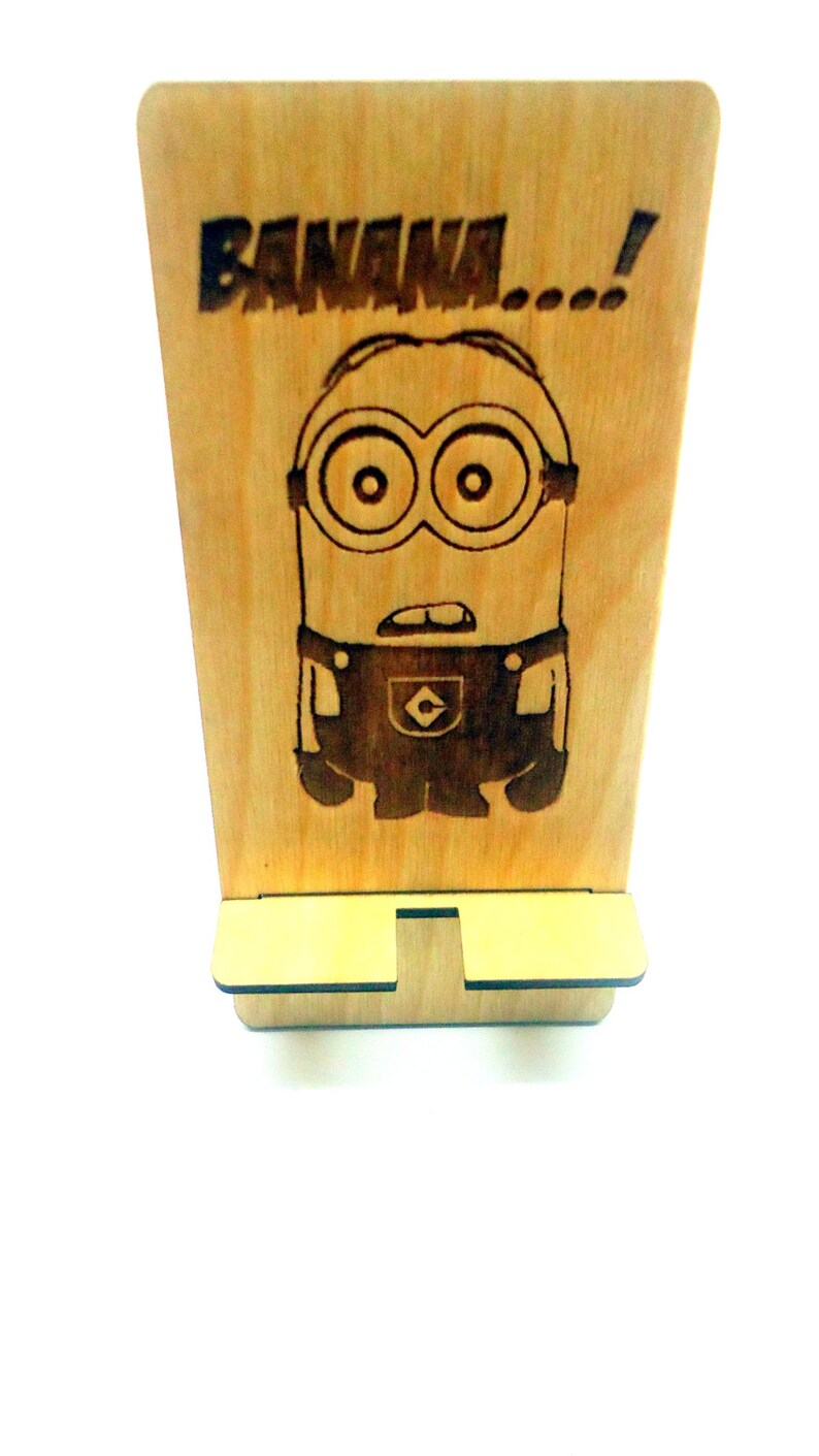 Wooden Wood stand Minions Wooden stand iPhone or Android Wood Phone