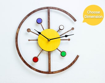 Starburst Wood Wall Clock / Atomic Wall Clock / Solar system wall art /Mid Century Modern Wall Clock / Living room / Geometric / For men