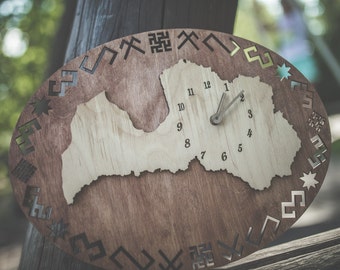 Latvia map / WALL CLOCK / Latvia / Wooden wall clock / Latvian gifts / Large wall clock / Silent wall clock / Unique wall clock / Wood clock