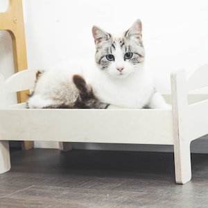 Cama de gato linda de madera natural / Cama de gato moderna / Respetuoso con el medio ambiente / Muebles para gatos / Regalos únicos para mascotas / Cama para perros pequeños / Percha para gatos / Gatito durmiendo