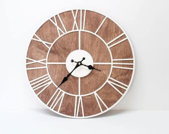 Rustic wood clock 15.7" / Antique clock / Large wall clock / Wood wall clock / Farmhouse clock / Roman numeral ring / Wooden wall clock