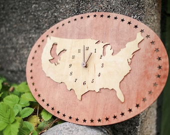 United states map / 50 states / Wood wall clock / Silent wall clock / Large wall clock / Vintage wall clock / Custom clock /Wood clock /Gift