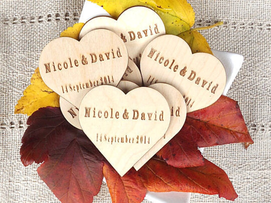 Personalized Wooden Hearts Rustic Wedding Favors Wedding Etsy