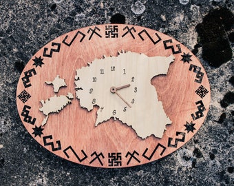 Custom map / Estonia / Wood wall clock / Large wall clock / Modern clock / farmhouse clock / Vintage wall clock / Custom clock / Wood clock