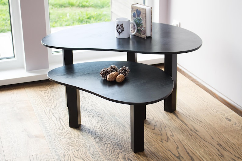 Black Modern Coffee Table, Unique Coffee Table, Oval Coffee Table