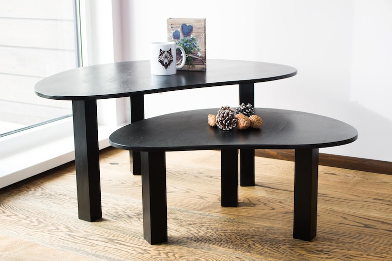 Black Modern Coffee Table, Unique Coffee Table, Oval Coffee Table