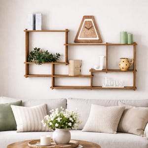 Wood Display Shelf – Geometric Wall Art, Plant or Crystal Shelf