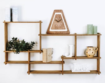 Solid Wood Display Shelf 46"x 25"/ Wall Hanging plant shelf / Square - Rectangular floating wall shelf /Crystals shelf /Geometrical wall art