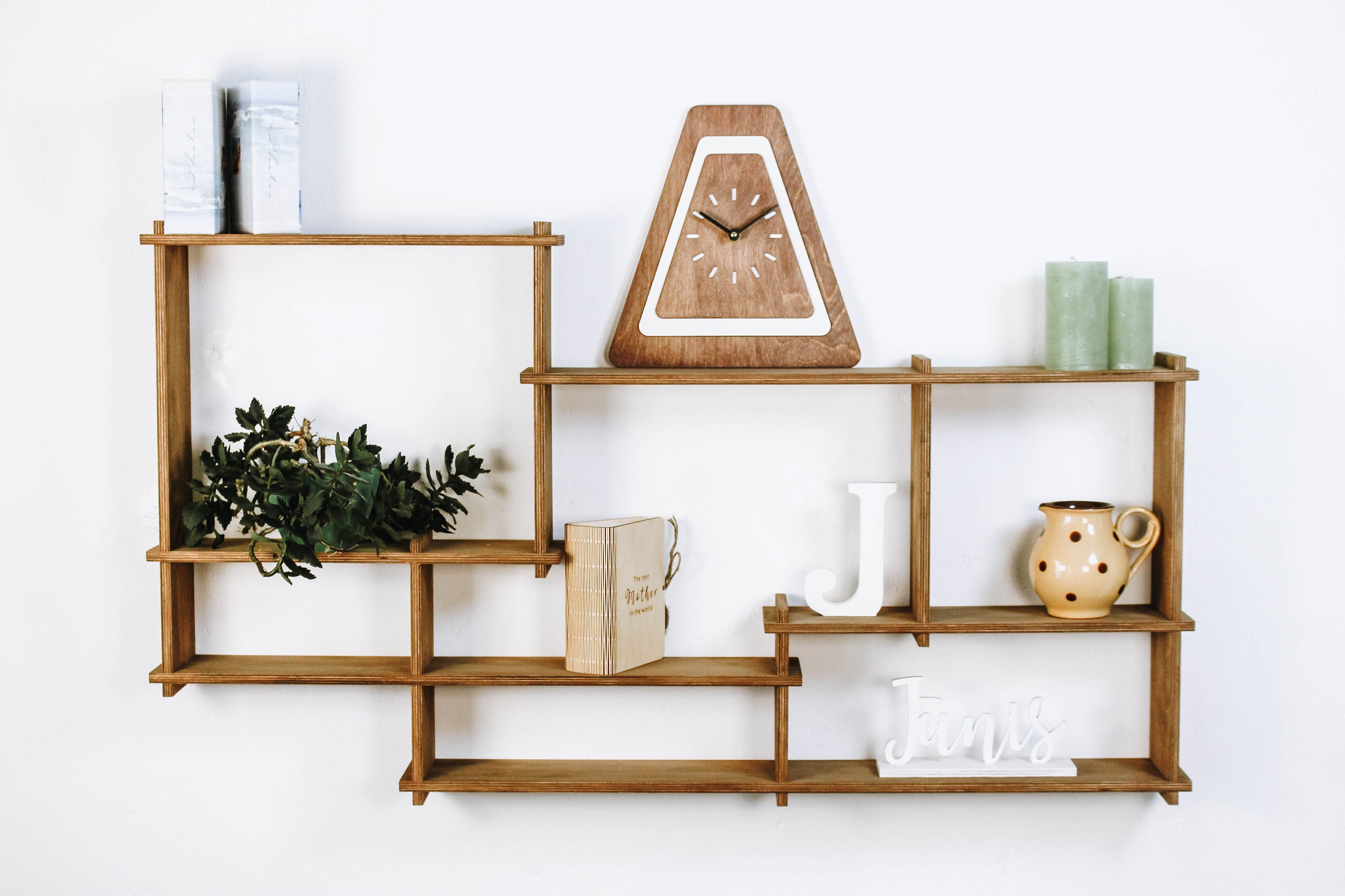 Wood Display Shelf 46"x 25"/ Wall Hanging plant shelf / Square - Rectangular floating wall shelf /Crystals shelf /Geometrical wall art