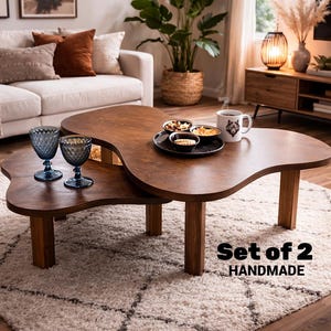 Set di tavolini impilabili, mobili da soggiorno in stile scandinavo organico