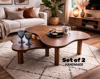 Nesting Coffee Table Set, Scandinavian Organic Living Room Furniture