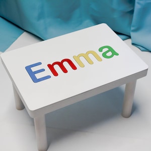 Custom Name Puzzle Step Stool, Wooden Kids Bench
