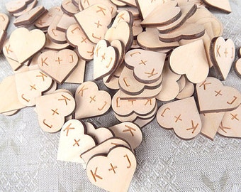100 wood hearts / Rustic wedding decor / Custom Initials / Rustic Wooden Hearts / Wedding decorations / Gift / Heart wood / Craft /Laser cut