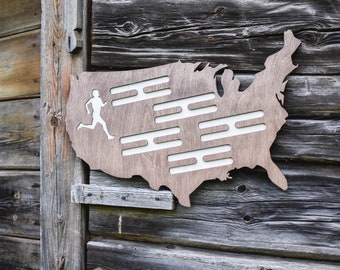 Medal holder, United states map, Running medal holder, Wall hangings, Wall decor, USA map, Medal holder, Medal display, Necklace holder