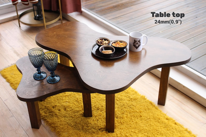 Minimalist Scandinavian coffee table set of 2, handmade organic wood nesting tables for living room