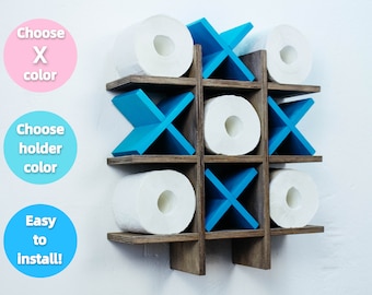 Roll Holder / Tic Tac Toe / Toilet Paper Display / Bath Room Decor / Wood Bathroom Organizer and storage / Bath shelf / Wall hangings / Wood