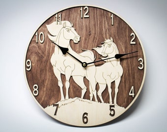 Wood clock 11.8" / Horse lovers gift / Wood wall clock / Rustic wood clock / Wooden clock / Swedish farmhouse / Gift for Women / Wall art