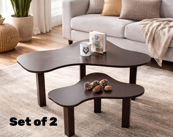 Set of 2 Oval Coffee Tables – Handmade Birch Plywood – Scandinavian Nesting Tables