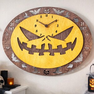 Halloween-pompoenwandklok 15,7" Jack O Lantern Decor Spookachtige herfstfeestdecoratie
