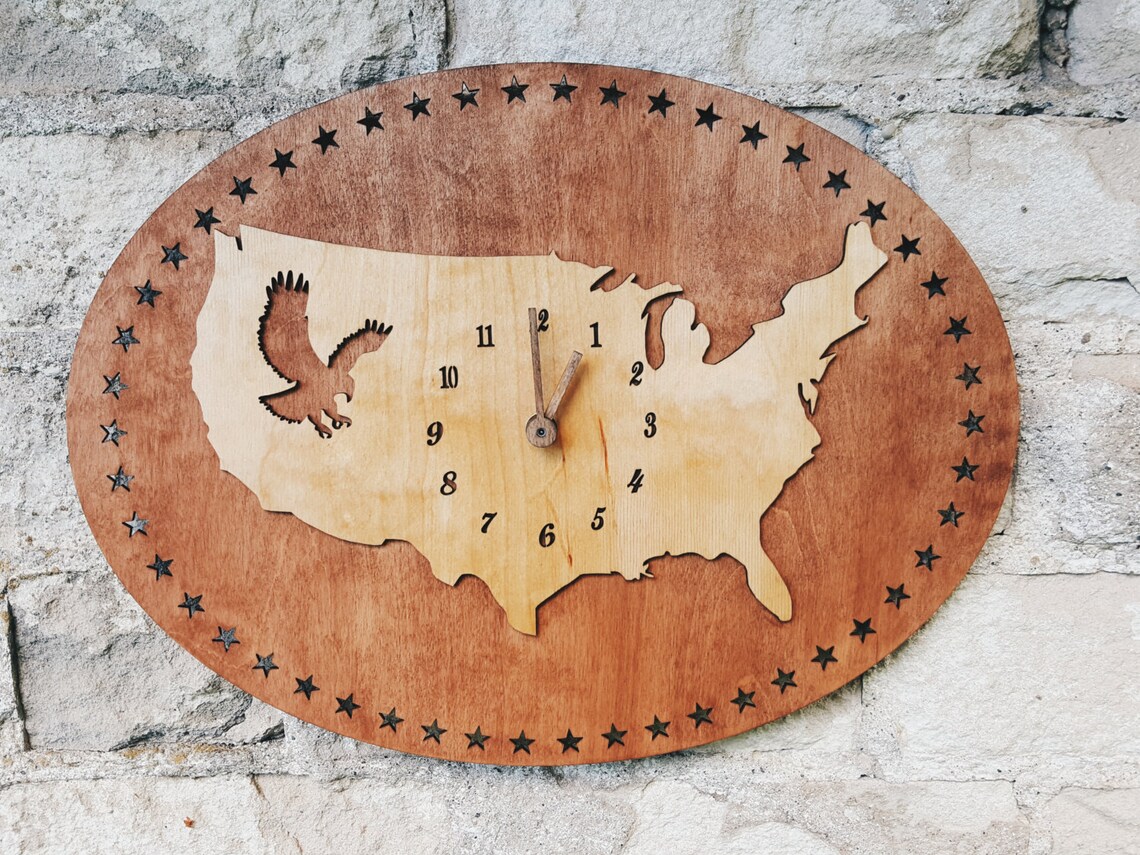 Wooden clock / United states map / Wood wall clock / Silent Etsy