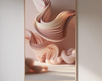Póster moderno abstracto de líneas fluidas, arte mural minimalista de ondas de terracota, estampado geométrico en tonos tierra para sala de estar contemporánea.