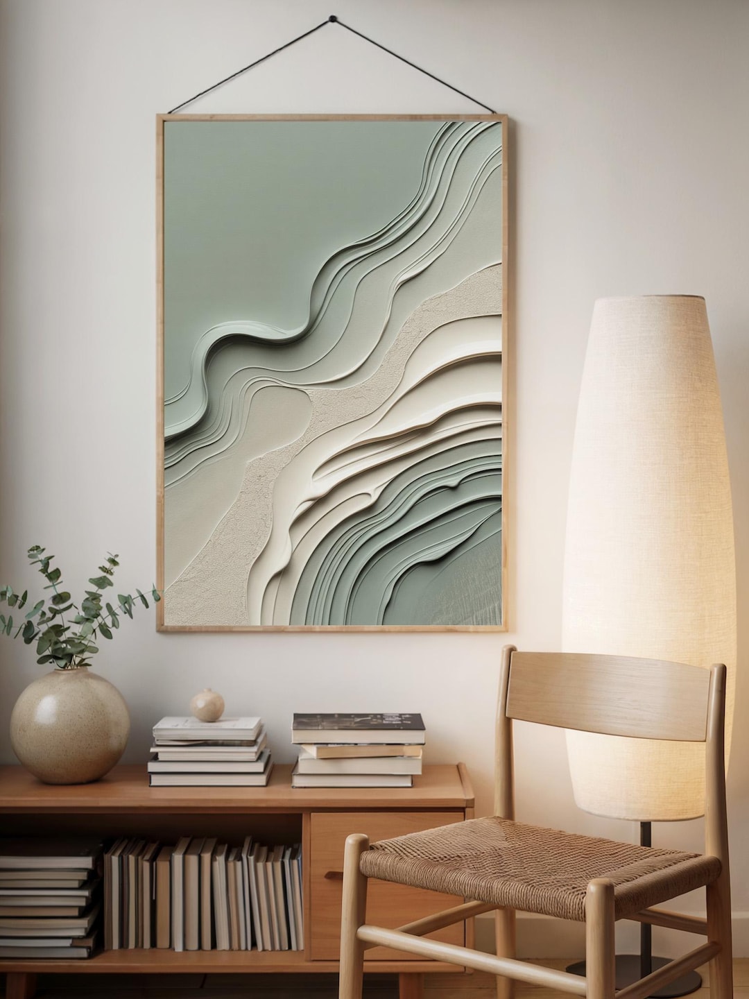 Abstract Sage Green and Beige Layered Poster, Modern Organic Wall Art ...