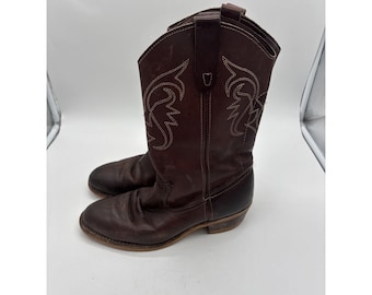 Bottes de cowgirl vintage en cuir marron pour femme, pointure 8,5/9, entièrement en cuir.