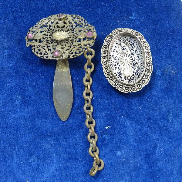 Pair of vintage/antique metal clips, or chatelaine hook - for spares and repairs  (Ref ES112)