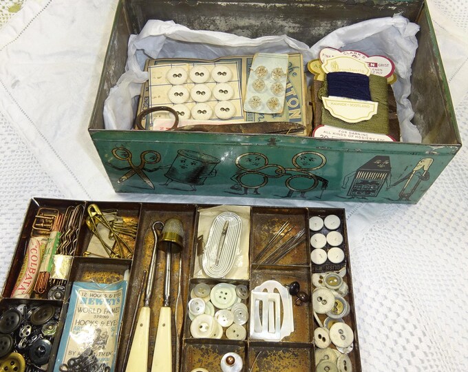 Vintage Tin Sewing Box With Lift Out Tray and Contents, All as Shown ...