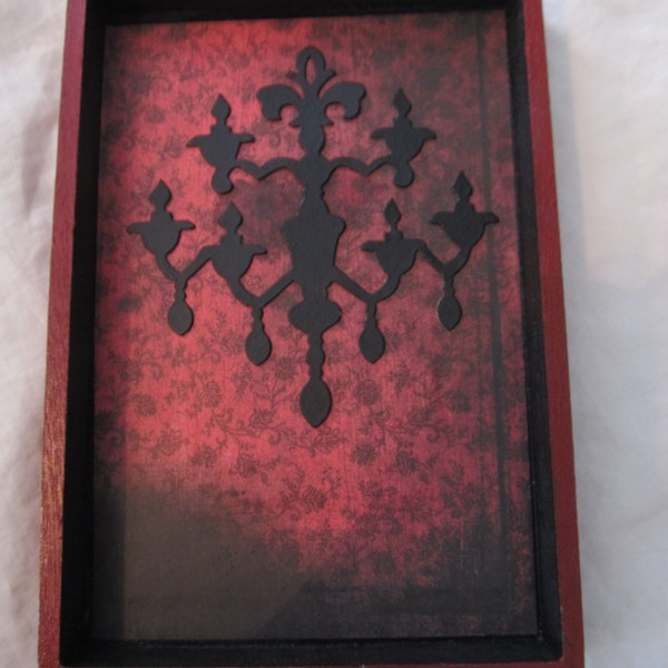 Gothic Victorian Chandelier Silhouette Wall Art Shadow Box