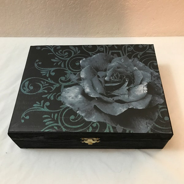 Caja de recuerdos de rosa azul