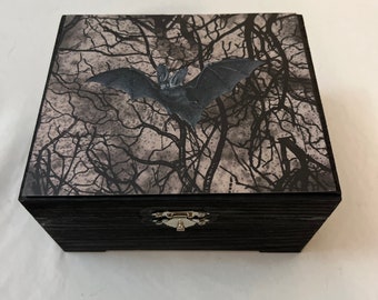 Haunted Woods Bat Keepsake Box Spooky Woodland Cottagecore Gothic Home Decor