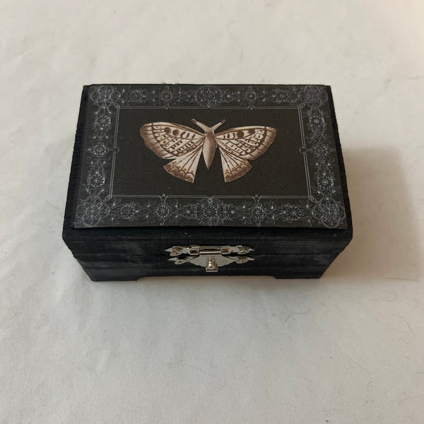 Tiny Moth Ring Box Dark Cottagecore Woodland Decor