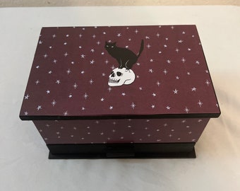 Starry Black Cat Jewelry Keepsake Box