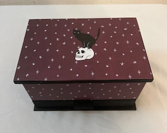 Boîte souvenir à bijoux chat noir étoilé