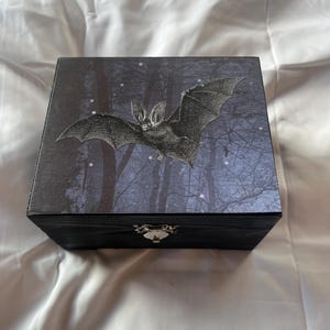 Haunted Woods Bat Keepsake Box Spooky Woodland Cottagecore Gothic Home Decor