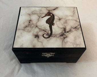 Seahorse Marble Print Keepsake Box