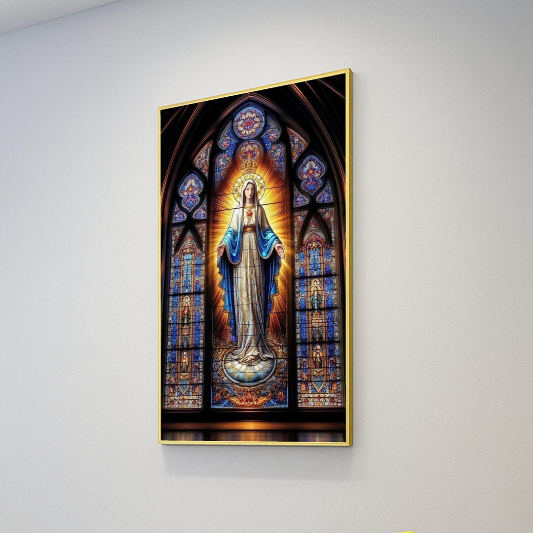 Virgin Mary Stained Glass Canvas, Religious Wall Art, Catholic Decor ...