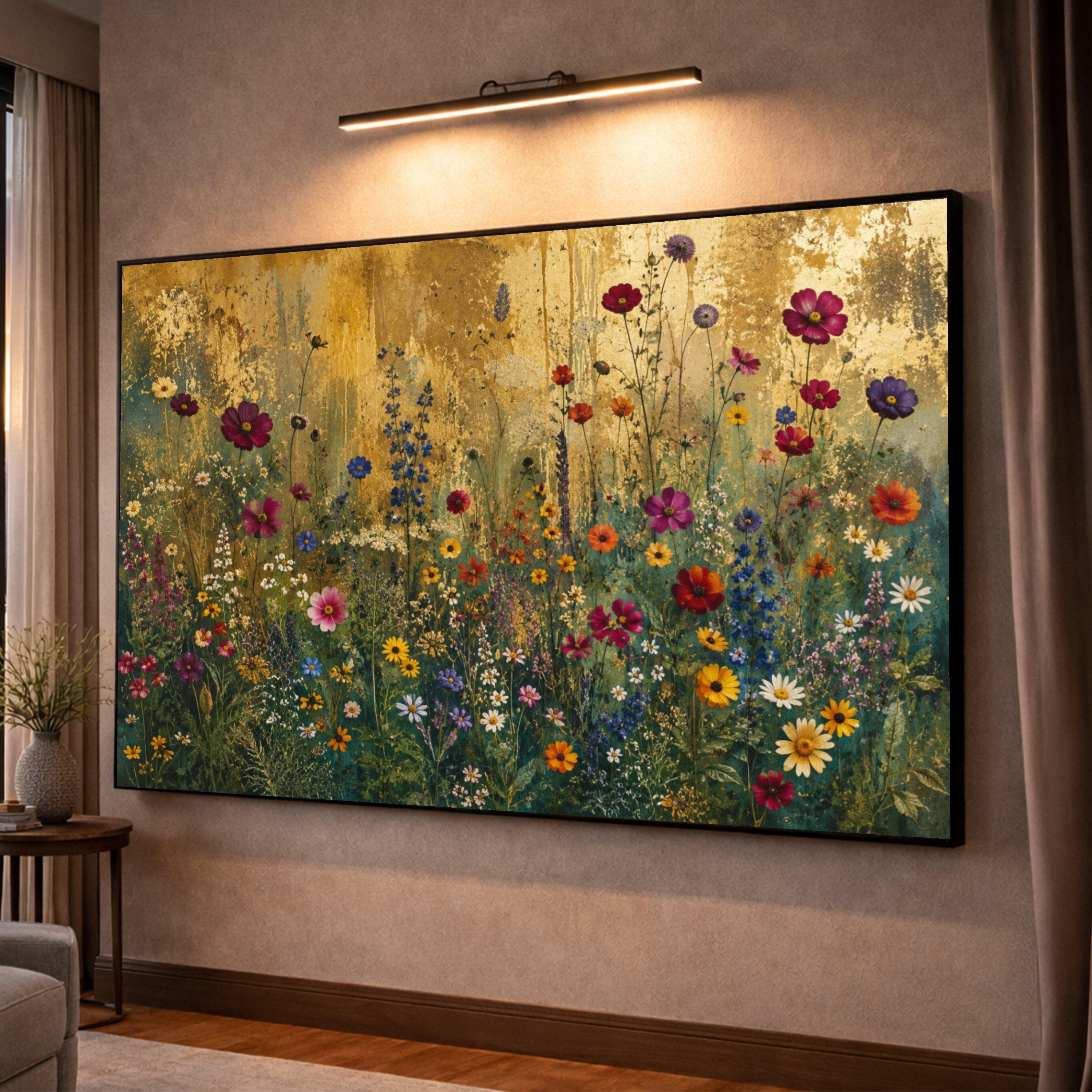 Vintage Floral Meadow Canvas Wall Art, Wildflowers Botanical Print ...