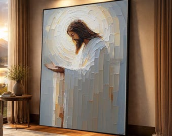 Arte de lienzo de Jesús hecho a mano, decoración religiosa para el hogar