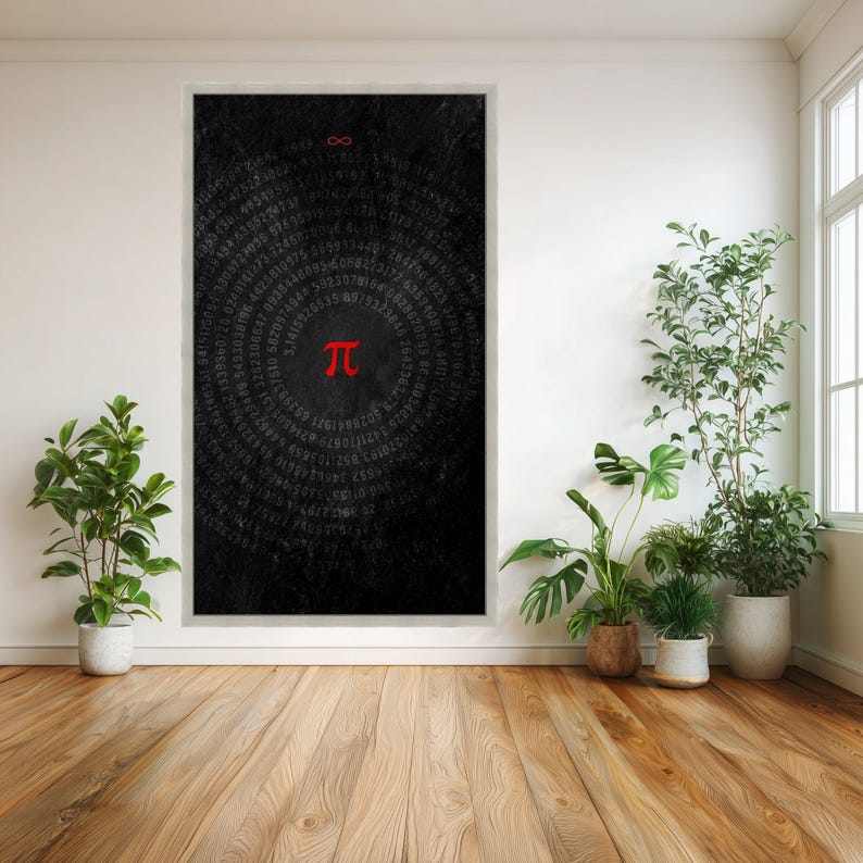 Red Pi Symbol Canvas Wall Art, Infinity Pi Digits, Math Nerd Decor ...
