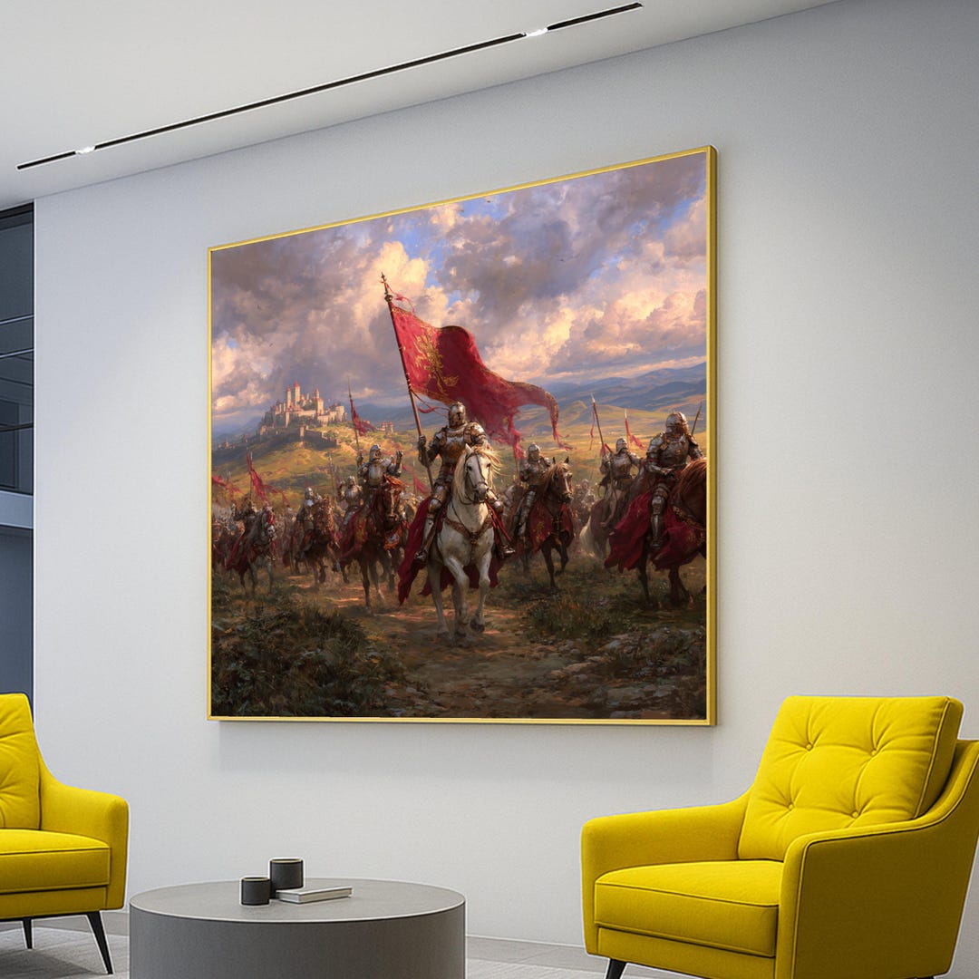 Majestic Medieval Knights Canvas, Epic Battle Scene Wall Art ...
