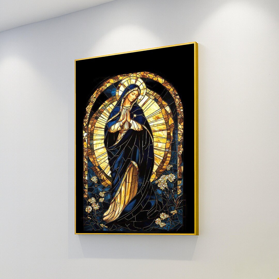 Virgin Mary Stained Glass Canvas, Religious Wall Art, Christian Prayer ...