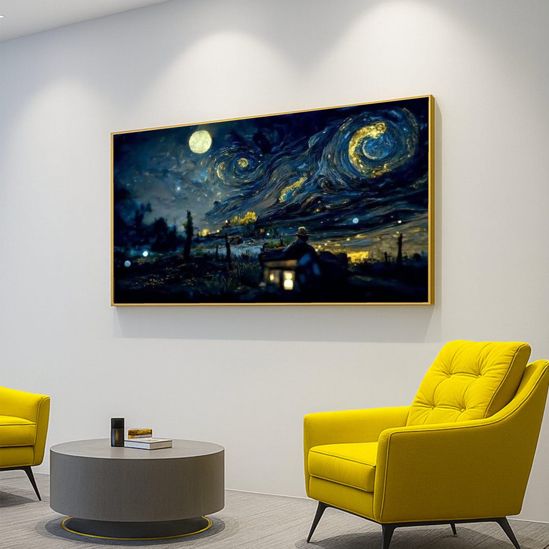Starry Night Canvas Wall Art, Moonlit Night Sky Painting, Van Gogh ...