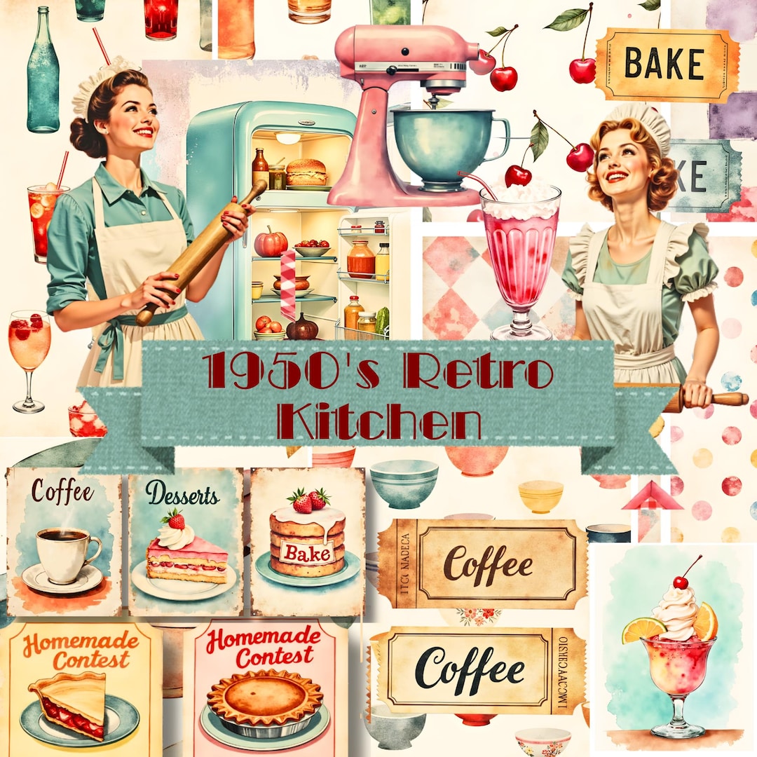 Retro Kitchen Junk Journal Kit, Printable Ephemera, Digital Paper ...